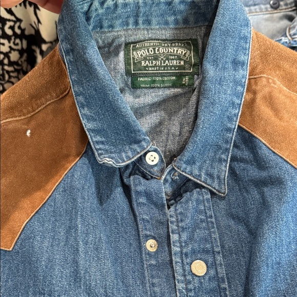 Ralph Lauren Blue Denim Shirt with Tan Accents - Picture 1 of 7